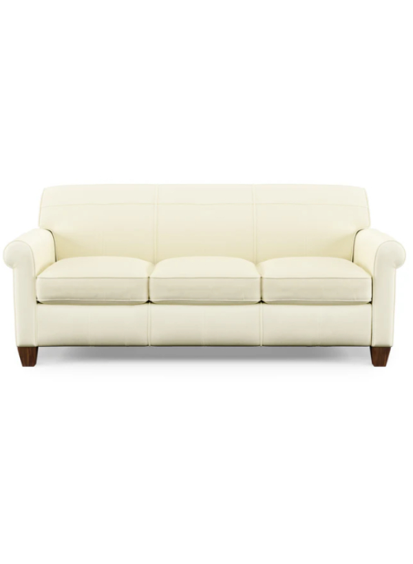 Dana Sofa, Flexsteel sofa, transitional sofa design, fabric upholstered sofa, compact living room sofa, tailored roll-arm sofa, modern sofa with tapered legs, comfortable home seating