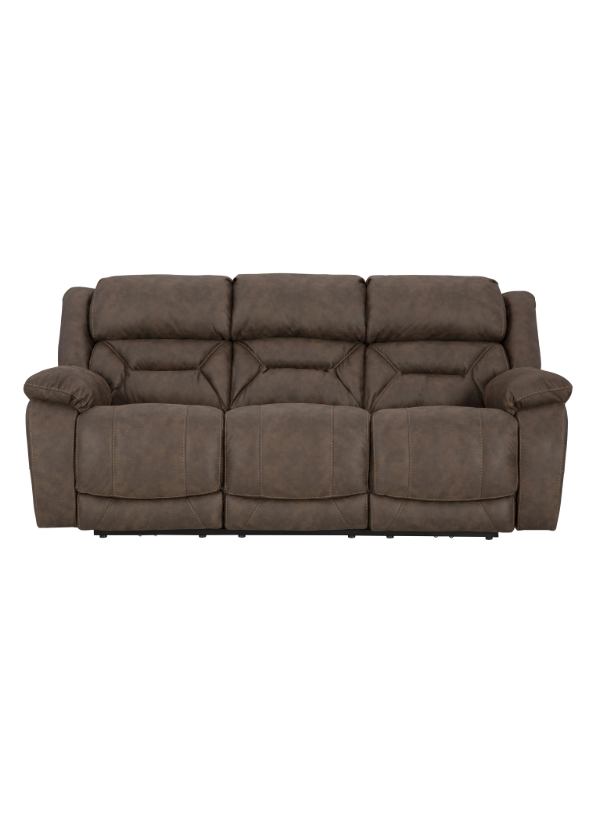 HomeStretch 223-36-21 “Skywalker” Power Reclining Sofa in walnut brown, featuring plush seating, power headrests, lumbar support, and extended footrests.