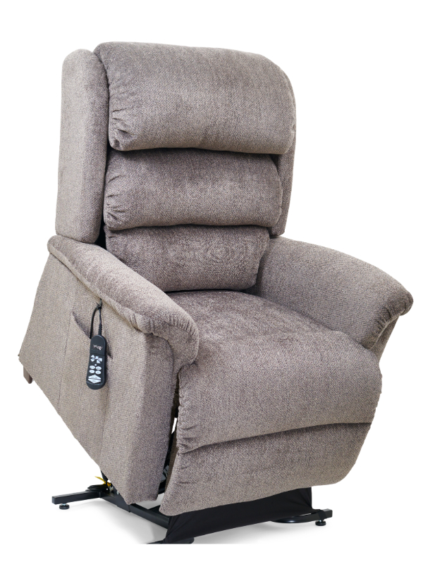 The Ultra Comfort Polaris Power Lift Recliner, designed for ultimate relaxation and support, featuring a plush cushioned back, padded armrests, and an easy-to-use power lift mechanism. Upholstered in soft, durable fabric, this recliner offers customizable positioning for enhanced comfort and mobility assistance.