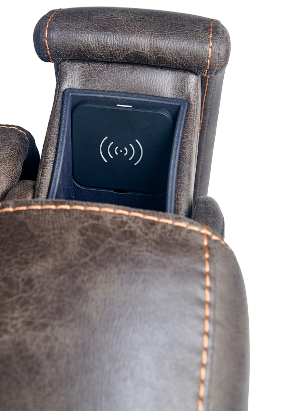 Sedona Recliner (UC-478) by UltraComfort, featuring plush cushioning, 4-Zone Comfort Zone Positioning, built-in cup holder, wireless charger, and adjustable headrest for ultimate relaxation.