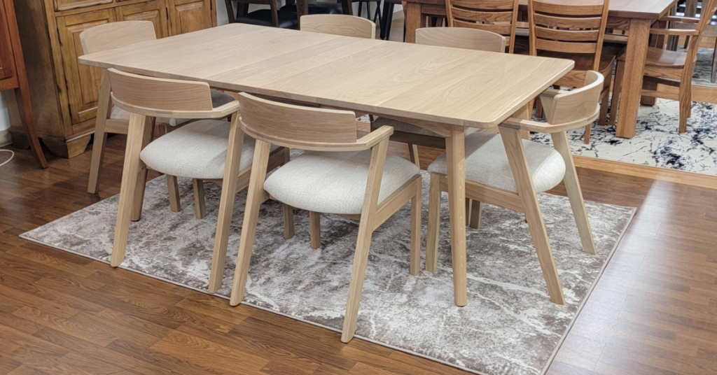 "Amish-made modern dining set with upholstered chairs at Meyers Furniture in Rochelle, IL – serving DeKalb, Dixon, Rockford, and northern Illinois"