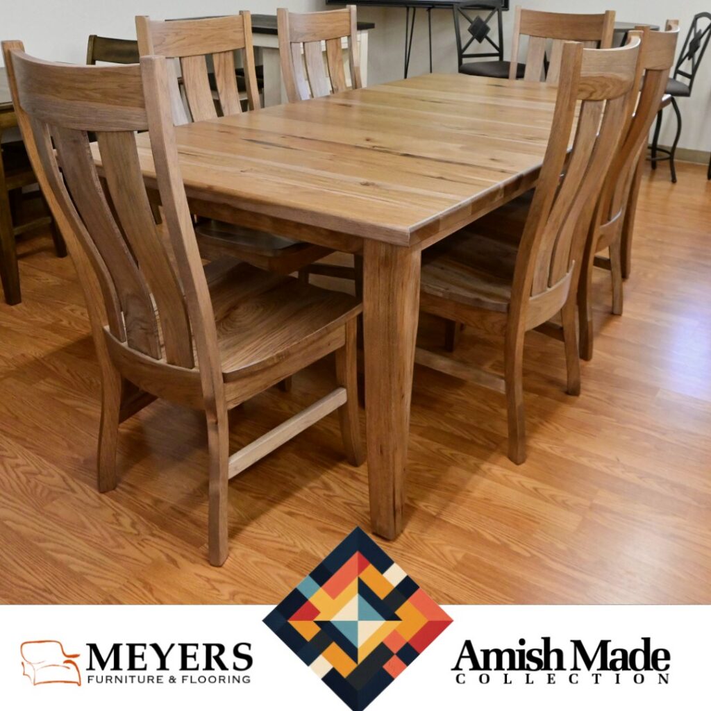 Rustic natural wood Amish dining table and chairs – Meyers Furniture Rochelle