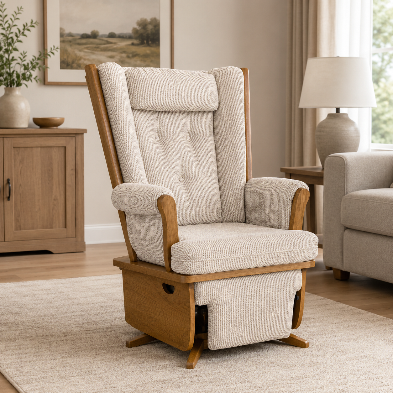 Amish Cream Upholstered Rocker Recliner - Image 2