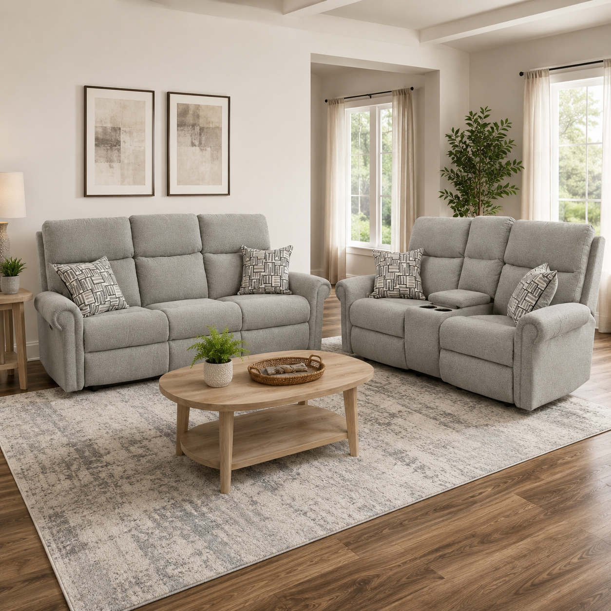 Light Gray Power Reclining Sofa with Headrest and Lumbar Support - Image 2