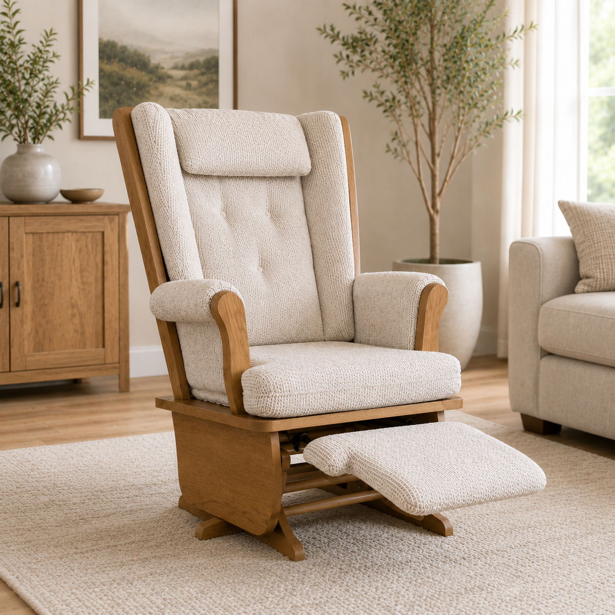 Amish Cream Upholstered Rocker Recliner - Image 3