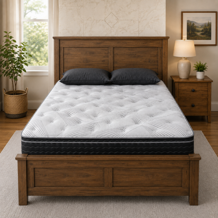 Spring Air Ivy Pillowtop mattress with cooling foam and edge-to-edge independent coil support.