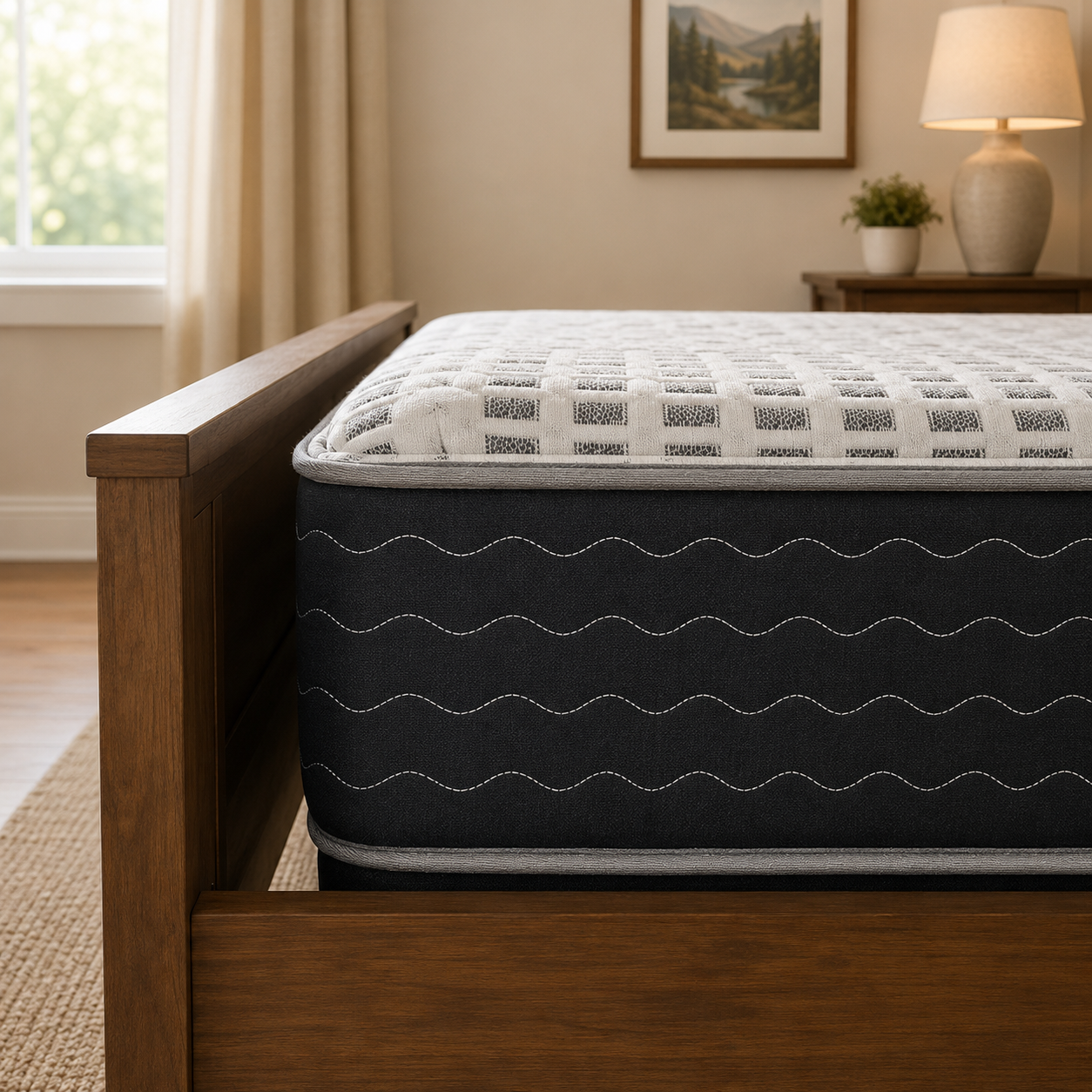 Spring Air Prestige Plush mattress with Cool Tex cooling foam, graphite and copper infusion, and edge-to-edge coil support.
