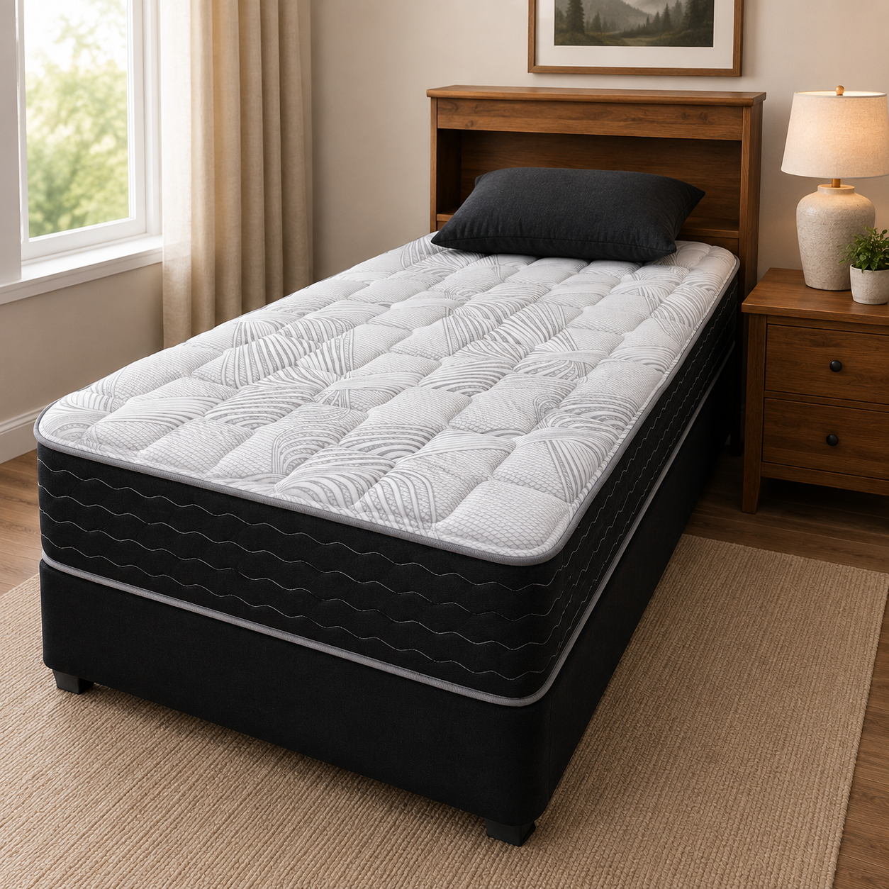 Spring Air Ivy Brick Firm mattress featuring a cooling foam sleep surface with edge-to-edge independent coil support.