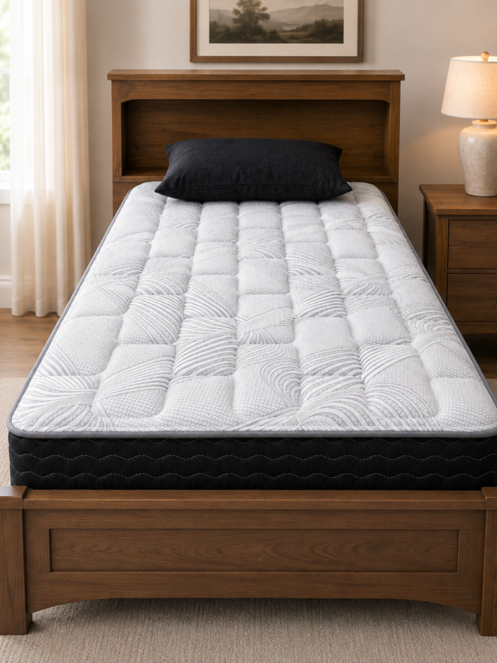 Spring Air Ivy Brick Firm mattress featuring a cooling foam sleep surface with edge-to-edge independent coil support.