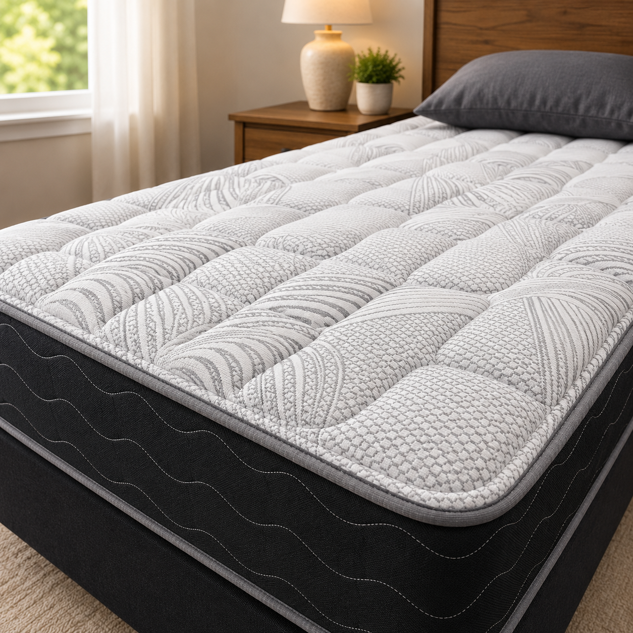 Spring Air Ivy Brick Firm mattress featuring a cooling foam sleep surface with edge-to-edge independent coil support.