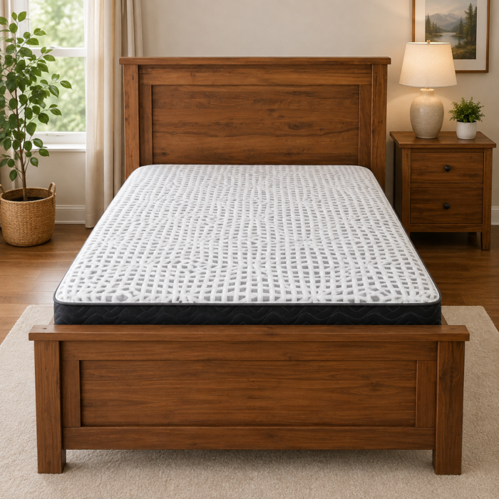 Spring Air Prestige Plush mattress with Cool Tex cooling foam, graphite and copper infusion, and edge-to-edge coil support.
