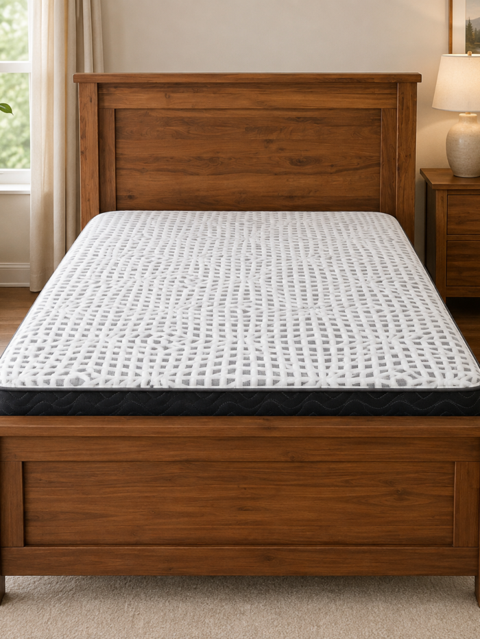 Spring Air Prestige Plush mattress with Cool Tex cooling foam, graphite and copper infusion, and edge-to-edge coil support.