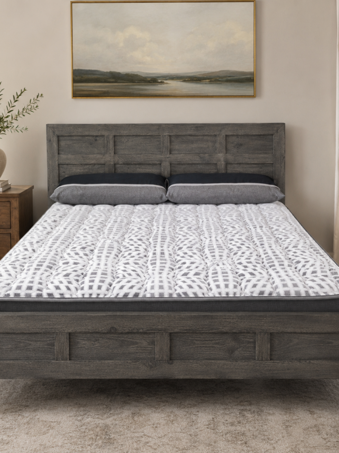 Cool Tex memory foam mattress with plush quilted top and cooling technology displayed on a modern bedroom set.