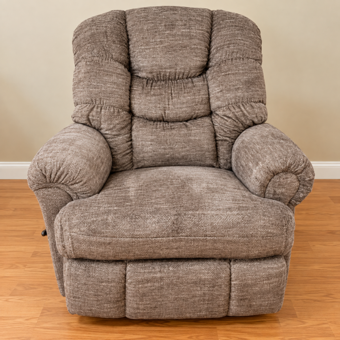 HomeStretch brown textured recliner with rolled arms and a gathered segmented cushioned back