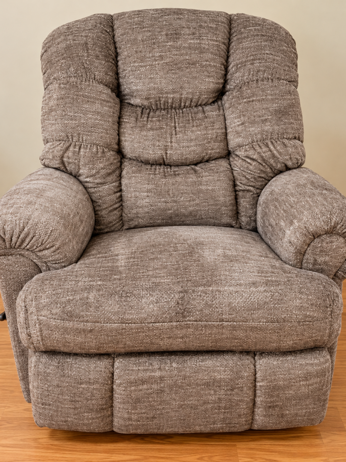 HomeStretch brown textured recliner with rolled arms and a gathered segmented cushioned back