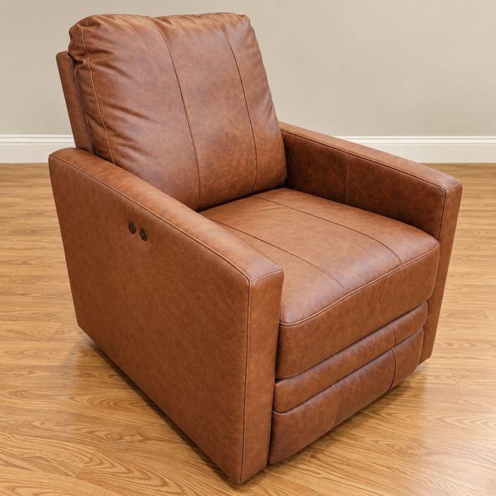 Best Home Furnishings cognac power recliner with straight track arms and two side buttons