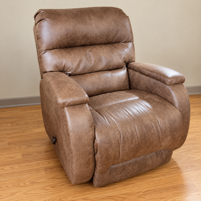 Best Home Furnishings saddle brown recliner with horizontal back channels and a side lever