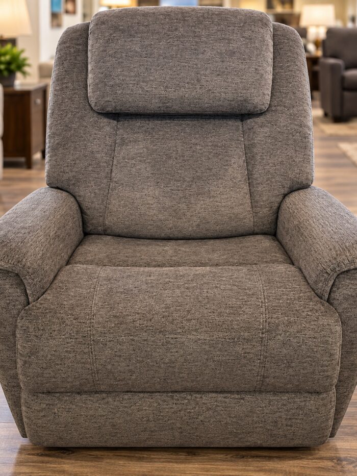 Flexsteel taupe fabric recliner with a tall back and padded arms at Meyers Furniture and Flooring